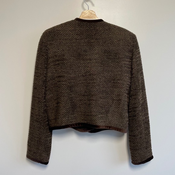 Patricia Wolf Brown Chenille Textured Velvet Trim Blazer Jacket Womens Size M - Picture 3 of 7